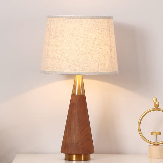 Modern Brown Trapezoid Task Lamp With Wood Base - 1 Head Fabric Reading Light