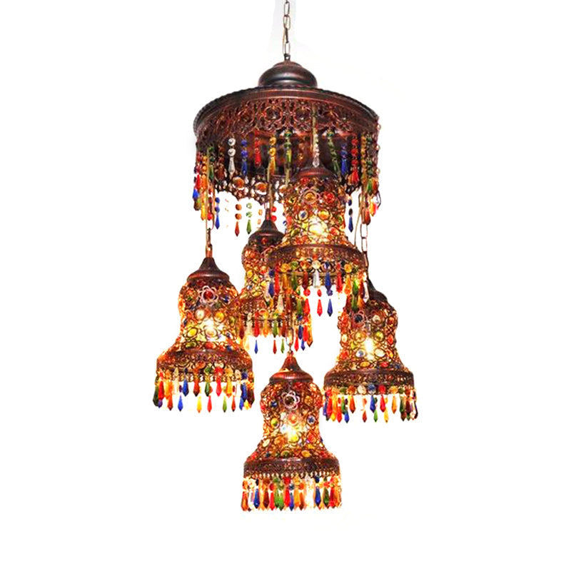 Copper Curved 5-Bulb Ceiling Chandelier - Art Deco Pendant For Bedroom Lighting