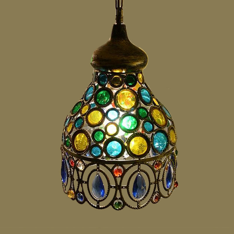 Sleek Green Pendant Light Hollow Restaurant Suspension Lighting Décor 1 Bulb