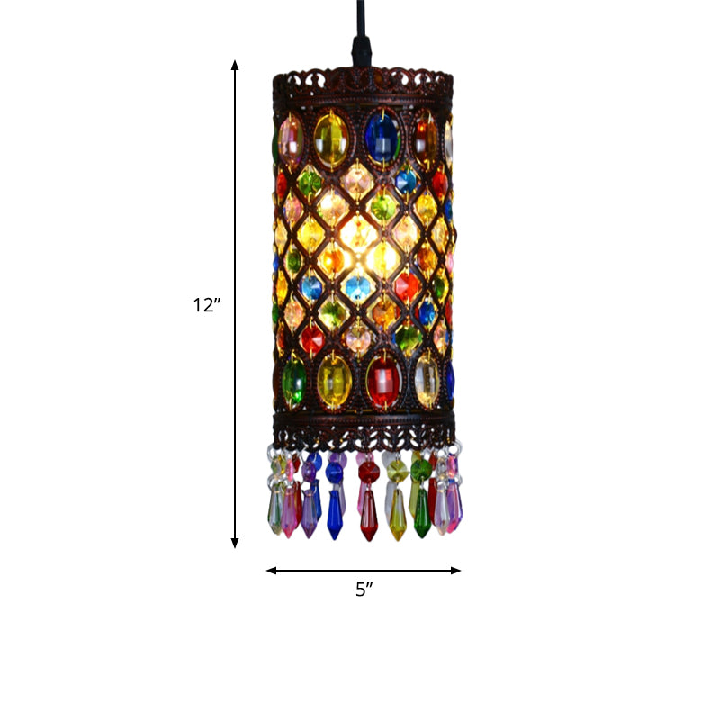 Copper Cylinder Ceiling Hang Fixture - Traditional Metal Suspension Light For Restaurants