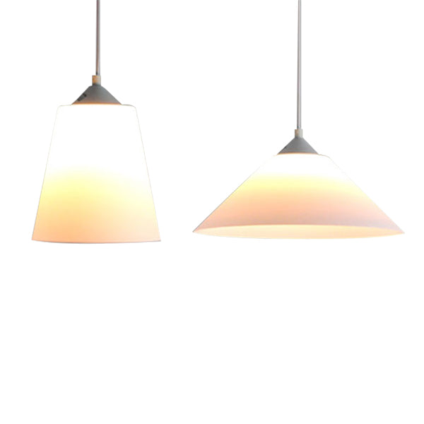 Modern Conic Pendant Light - Frosted Glass Hanging Ceiling With Adjustable Cord In White