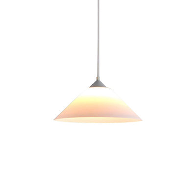 Contemporary Conic Pendant Light with Frosted Glass Shade & Adjustable Cord - White