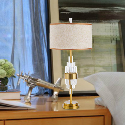 Modernist Gold Desk Lamp: Straight-Sided Shade Small 1-Head Table Light With Fabric