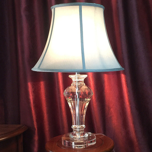 Blue Hand-Cut Crystal Head Vase Nightstand Lamp - Contemporary Book Reading Light
