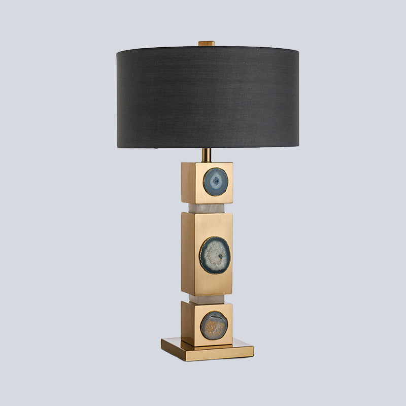 Modern 1-Light Black Metal Nightstand Lamp With Fabric Shade