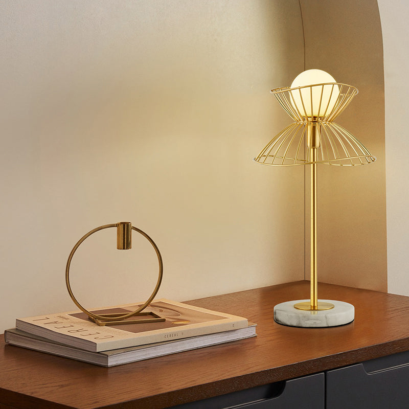 Modernist Gold Metal Nightstand Lamp For Study Room - Globe Table Light 1 Bulb