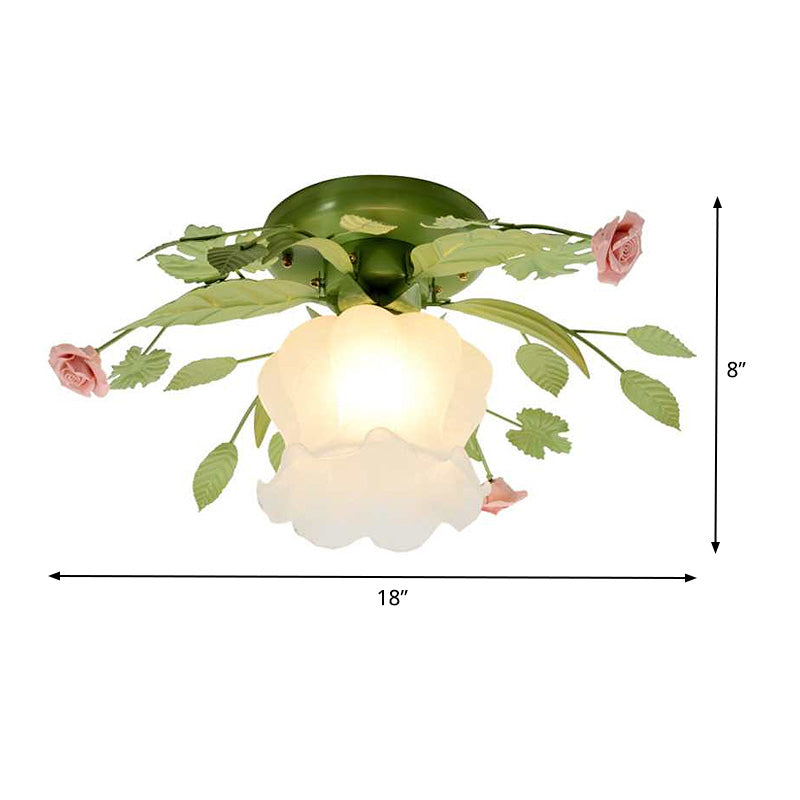 Romantic Green Floral Ceiling Light Fixture With 1/3/5 Metal Heads For Living Room Flush Mount