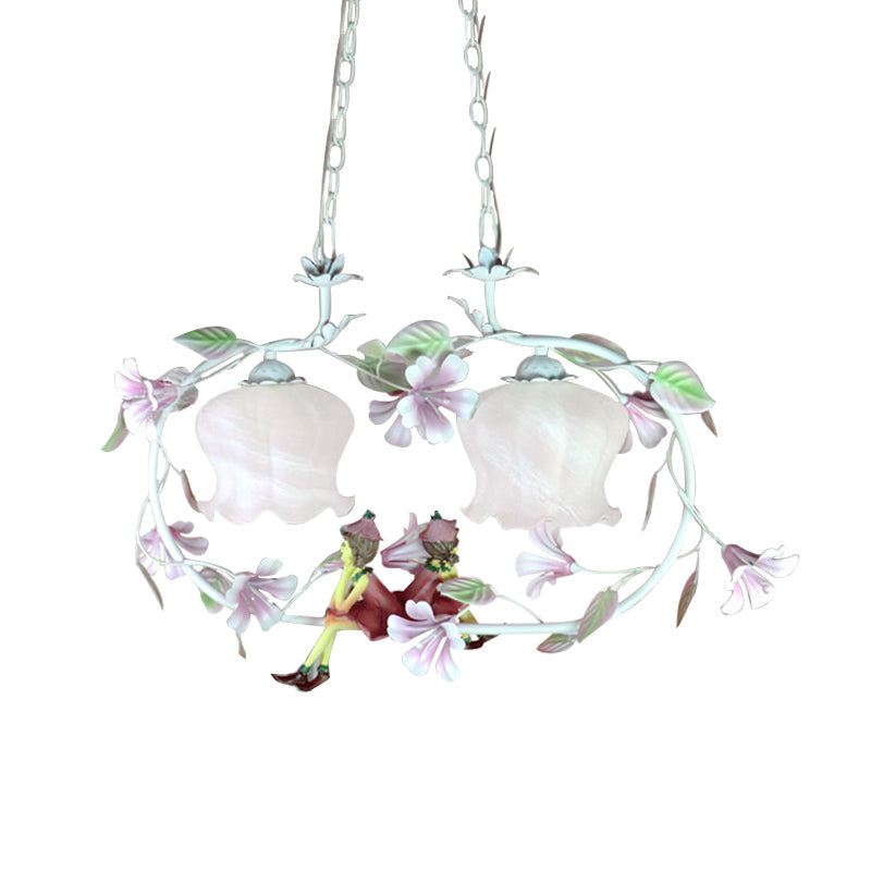 Modern White Glass Oval Hanging Chandelier - 2 Lights For Living Room Ceiling Pendant