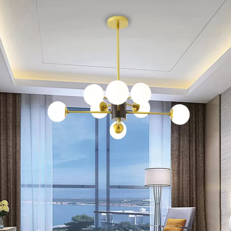 Lustre en verre laiteux moderniste avec design éclaté - Plafonnier suspendu à 6/8/9 lumières en or