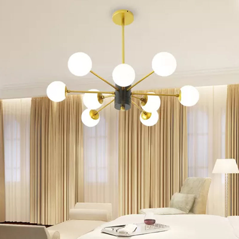 Lustre en verre laiteux moderniste avec design éclaté - Plafonnier suspendu à 6/8/9 lumières en or