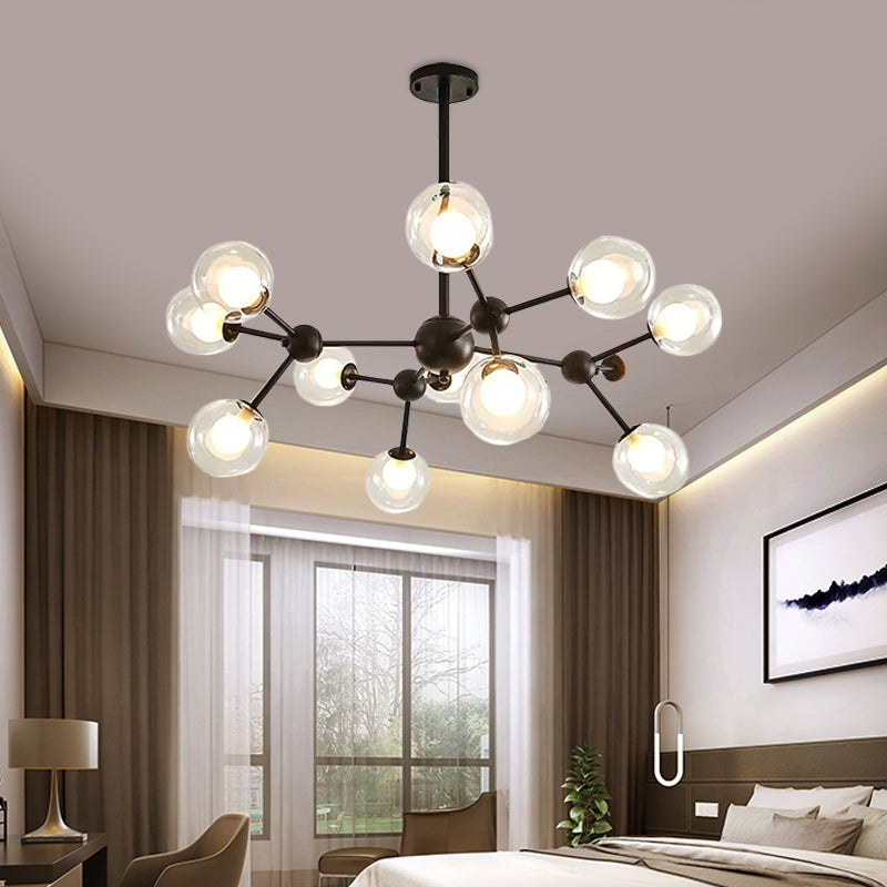 Modern Clear Glass Bubble Chandelier with Starburst Design - 9/12/15 Lights Hanging Light Fixture in Black/Gold
