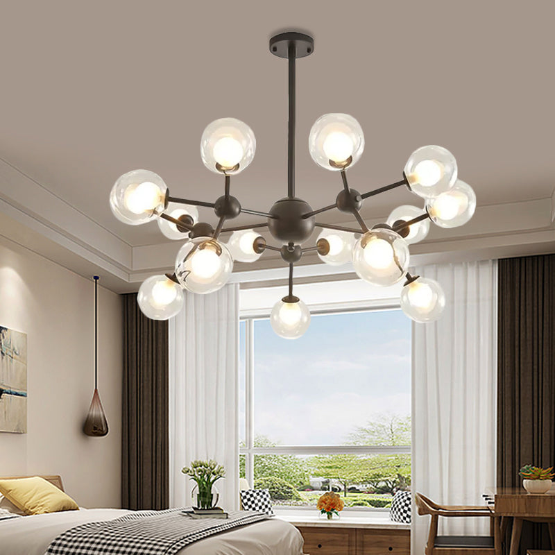 Modern Clear Glass Bubble Chandelier with Starburst Design - 9/12/15 Lights Hanging Light Fixture in Black/Gold