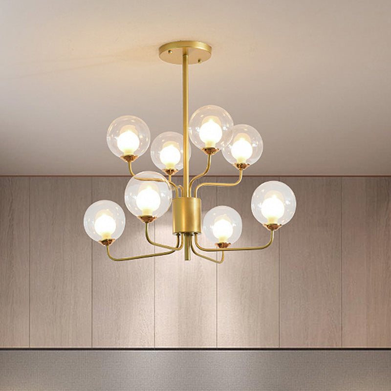 Contemporary 2-Tier Ball Clear Glass Chandelier with Radial Design - 8/12/18 Lights - Black/Gold Hanging Light Fixture