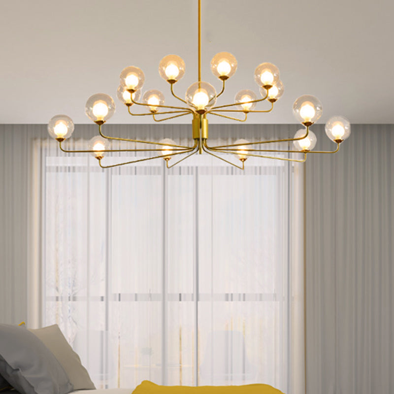 Contemporary 2-Tier Ball Clear Glass Chandelier with Radial Design - 8/12/18 Lights - Black/Gold Hanging Light Fixture