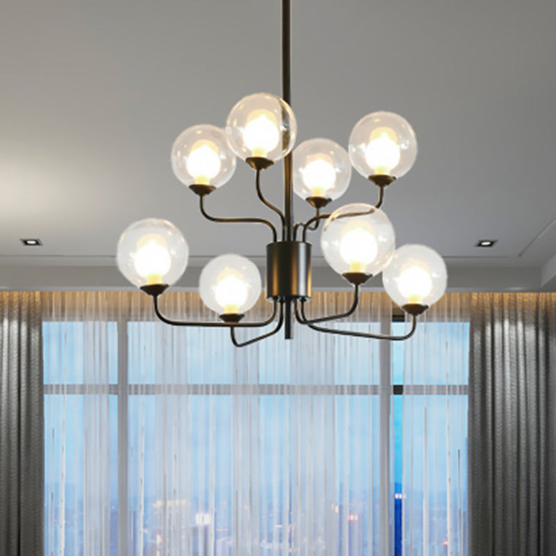 Contemporary 2-Tier Ball Clear Glass Chandelier with Radial Design - 8/12/18 Lights - Black/Gold Hanging Light Fixture