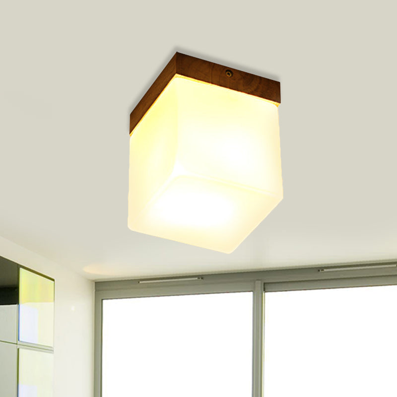 Frosted Glass Geometric Flush Mount Light - Nordic Style Ceiling Fixture for Corridor in White