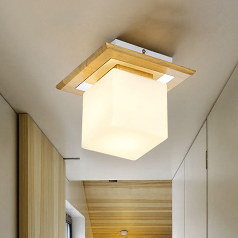 Frosted Glass Geometric Flush Mount Light - Nordic Style Ceiling Fixture for Corridor in White