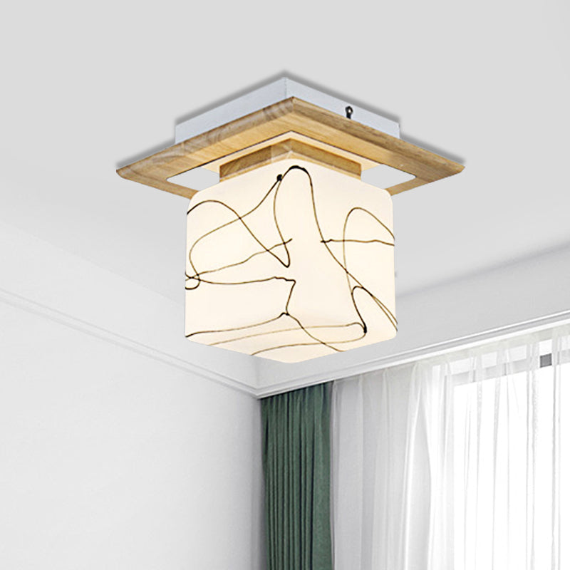 Frosted Glass Geometric Flush Mount Light - Nordic Style Ceiling Fixture for Corridor in White