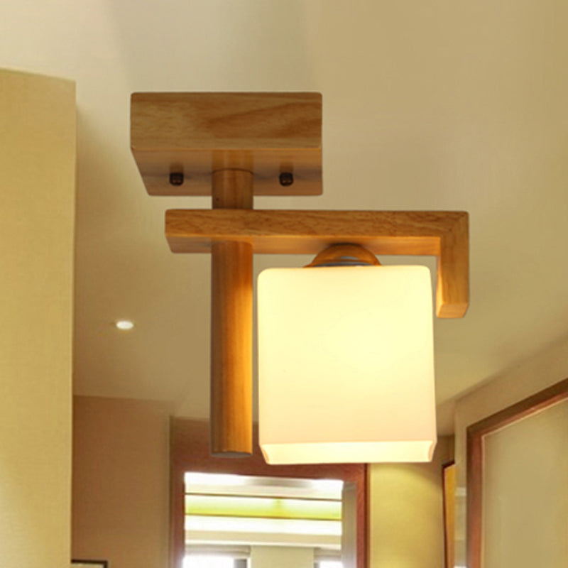 Frosted Glass Ceiling Flush Light - Contemporary Semi Flushmount Lamp for Staircase Wood Décor