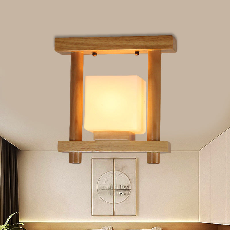 Frosted Glass Ceiling Flush Light - Contemporary Semi Flushmount Lamp for Staircase Wood Décor