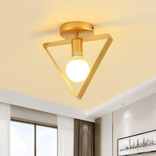Nordic Metal Semi-Flush Mount Ceiling Light in Gold - Triangular/Square/Round Shade, 1-Light Fixture for Corridor