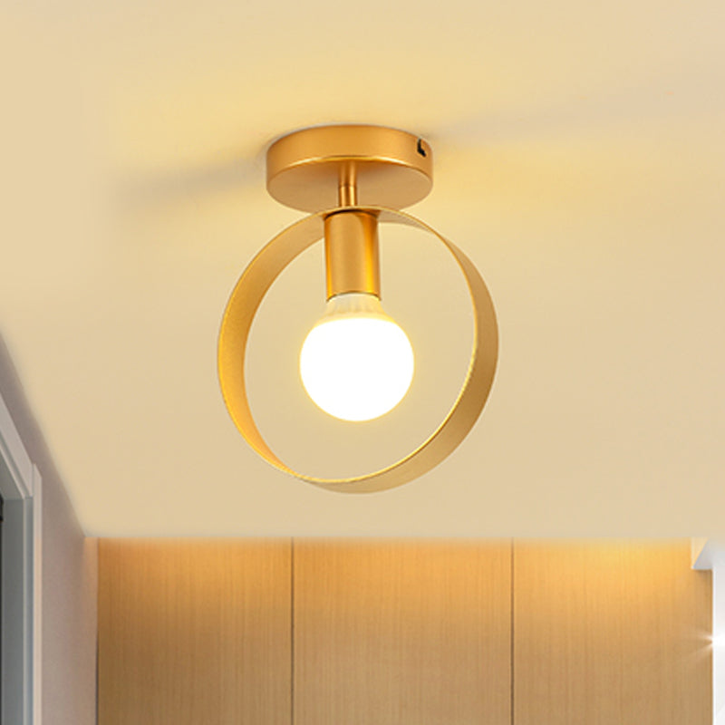 Nordic Metal Semi-Flush Mount Ceiling Light in Gold - Triangular/Square/Round Shade, 1-Light Fixture for Corridor