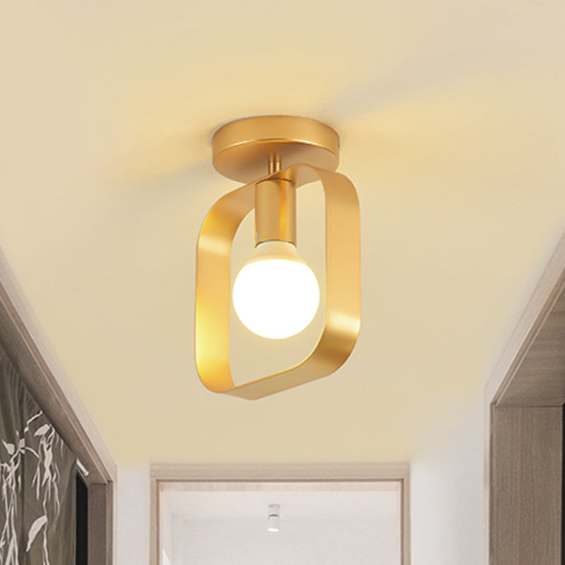 Nordic Metal Semi-Flush Mount Ceiling Light in Gold - Triangular/Square/Round Shade, 1-Light Fixture for Corridor