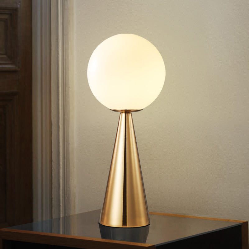 Contemporary Gold 1-Head Nightstand Lamp With Cream Glass Shade