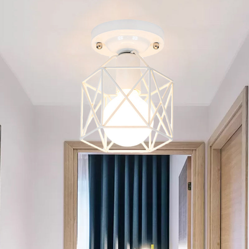 Plafonnier minimaliste avec cadre en métal et accents blancs, roses et verts - Idéal pour vestiaire