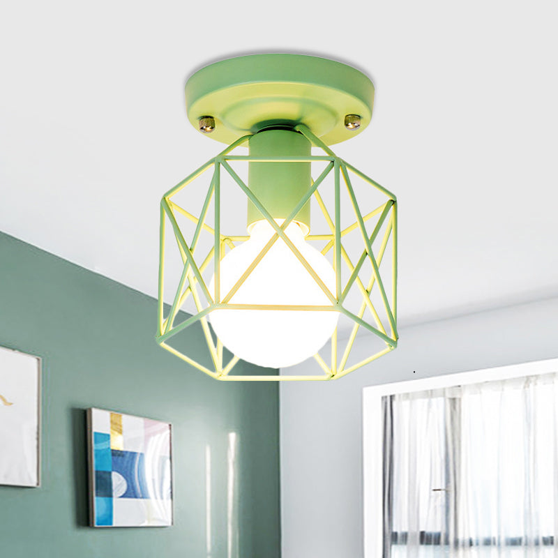Plafonnier minimaliste avec cadre en métal et accents blancs, roses et verts - Idéal pour vestiaire
