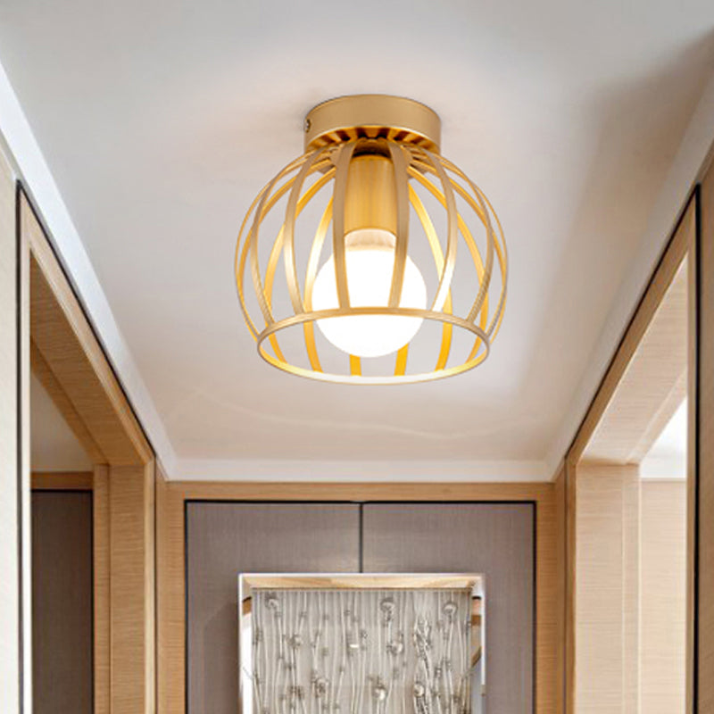 Minimalist Black/Gold Metal Cage Flushmount Light for Corridor, Ceiling Mounted