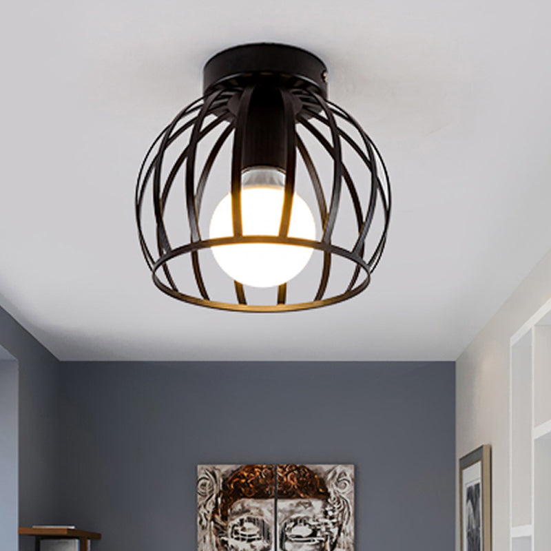 Minimalist Black/Gold Metal Cage Flushmount Light for Corridor, Ceiling Mounted