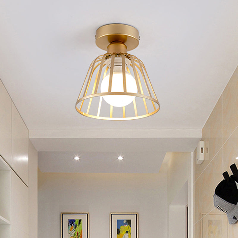 Contemporary Black/Gold Conical Flush Mount Ceiling Light for Staircases - Metal Fixture, 1 Bulb