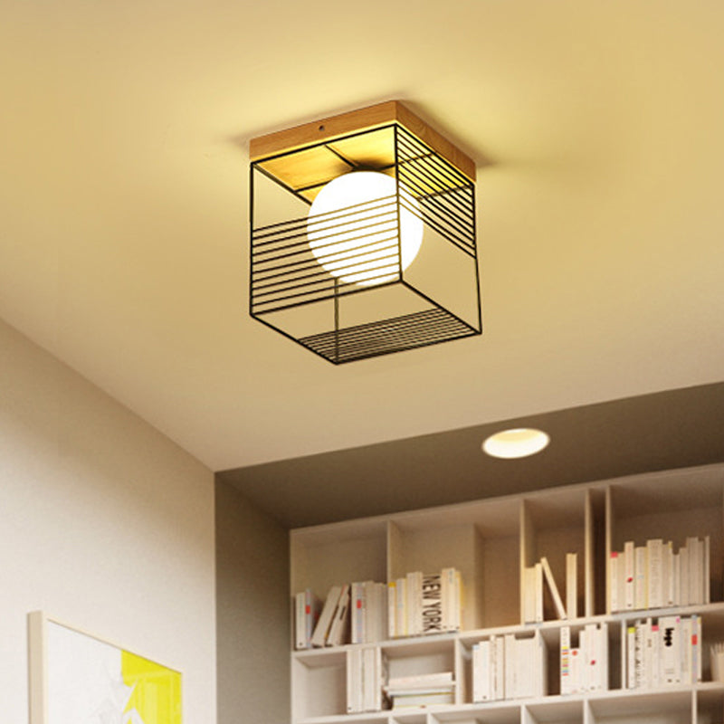 Suspension carrée contemporaine à encastrer - Blanc/noir, métal - Idéal pour le plafond d'une chambre