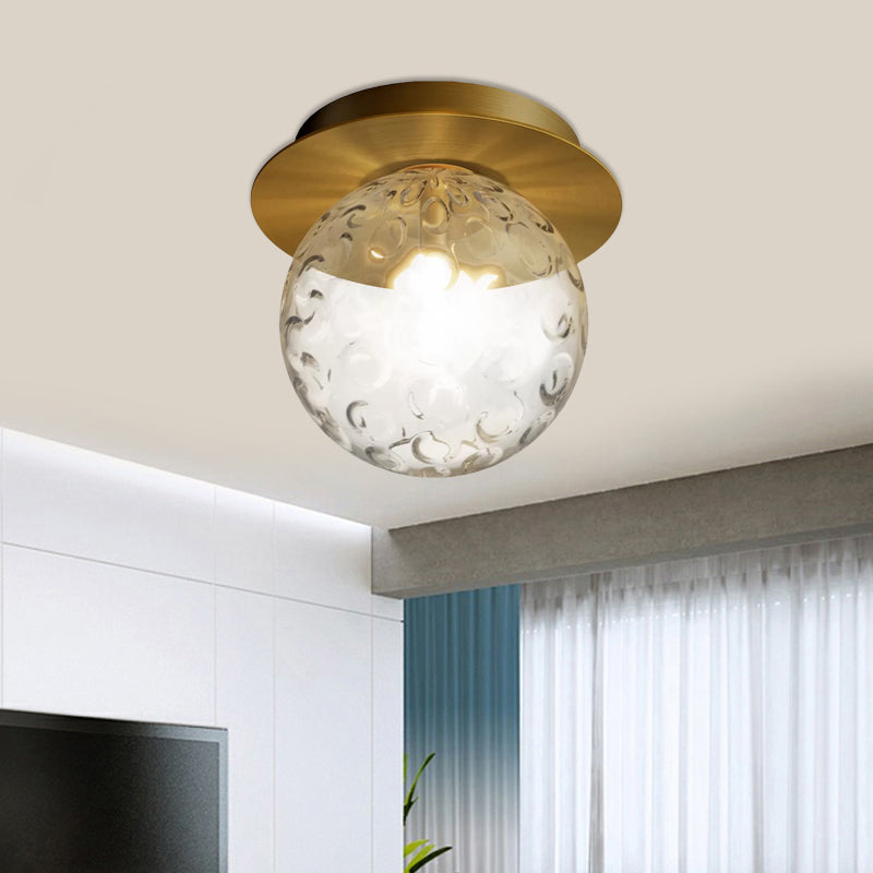 Modern Water Glass Globe Flush Pendant Light - Clear Indoor Ceiling Flush Mount with 1 Bulb