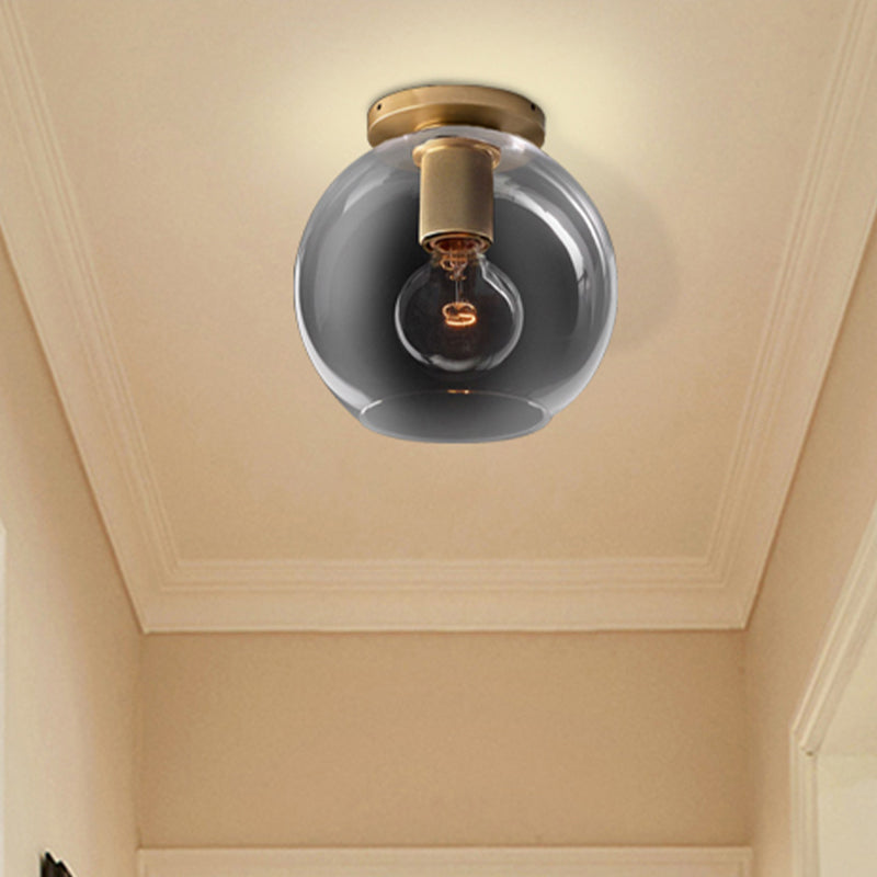 Modern Glass Flush Pendant Ceiling Light in Brass for Balcony - Globe, Cone, Cylinder, Trumpet Shapes