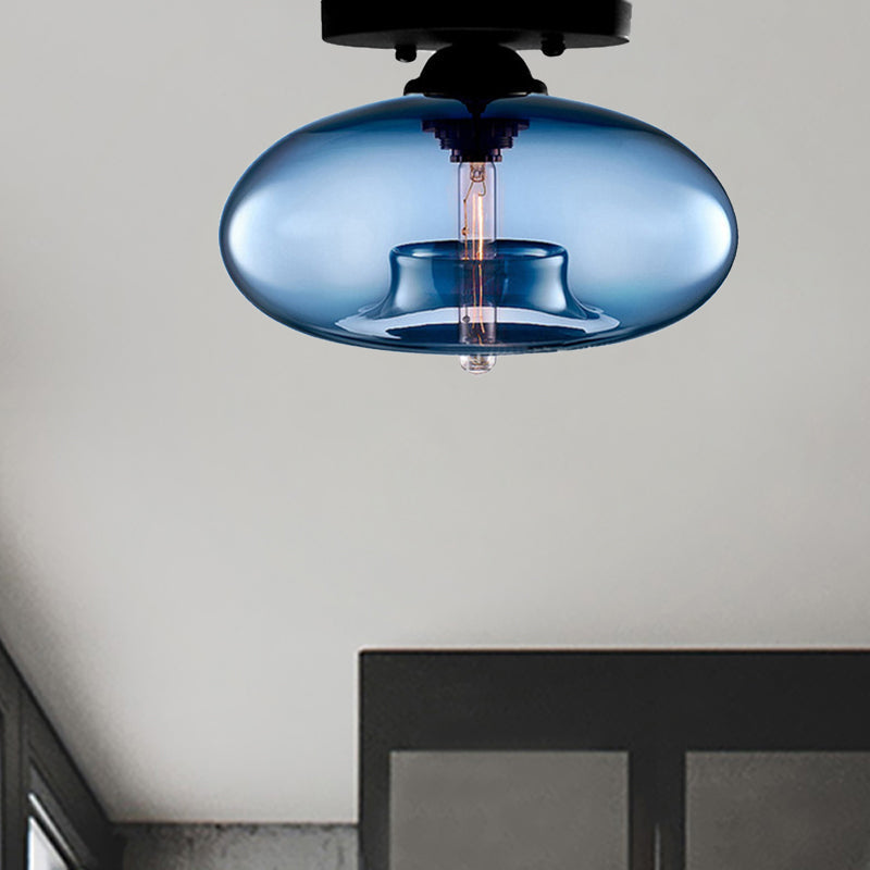 Modernist Glass Flush Ceiling Light Fixture - Oblong Shape - 1 Light - Sky Blue/Amber/Smoke Gray/Coffee - 11" Width