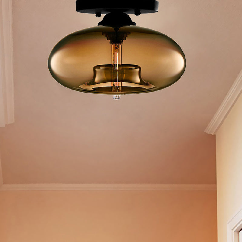 Modernist Glass Flush Ceiling Light Fixture - Oblong Shape - 1 Light - Sky Blue/Amber/Smoke Gray/Coffee - 11" Width