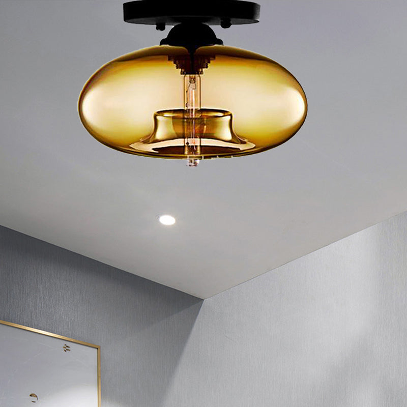 Modernist Glass Flush Ceiling Light Fixture - Oblong Shape - 1 Light - Sky Blue/Amber/Smoke Gray/Coffee - 11" Width