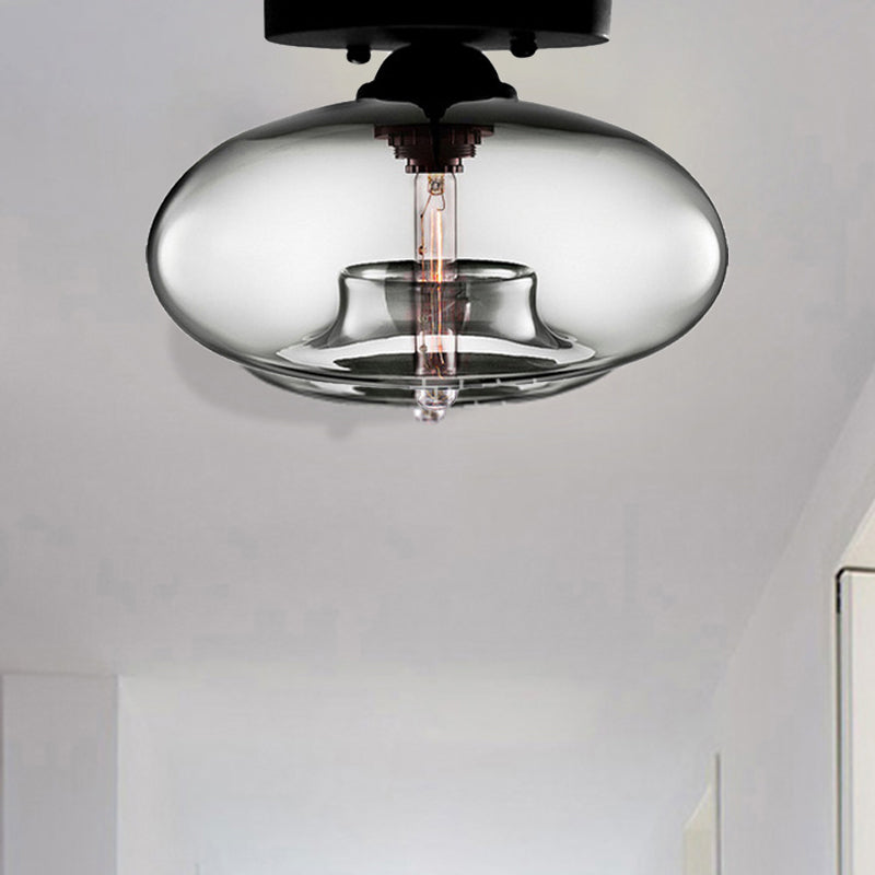 Modernist Glass Flush Ceiling Light Fixture - Oblong Shape - 1 Light - Sky Blue/Amber/Smoke Gray/Coffee - 11" Width