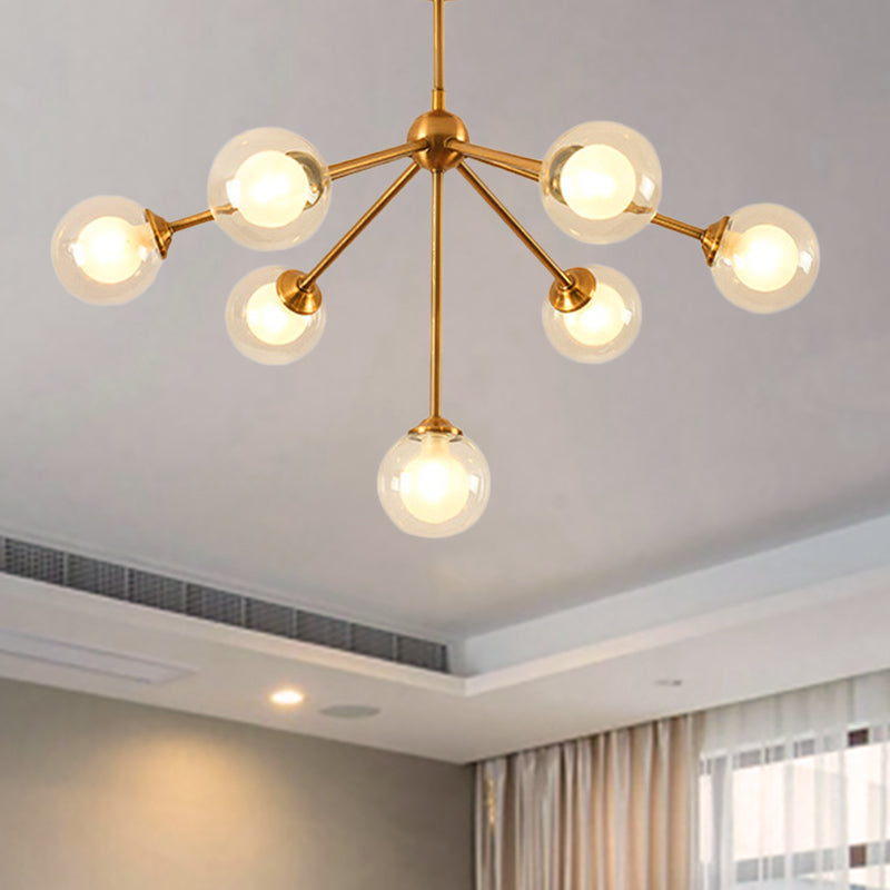 Sleek Metal Chandelier with Clear Glass Shades - Modern Sputnik Style Lighting for Bedroom - Available in 4/7/10 Light Options