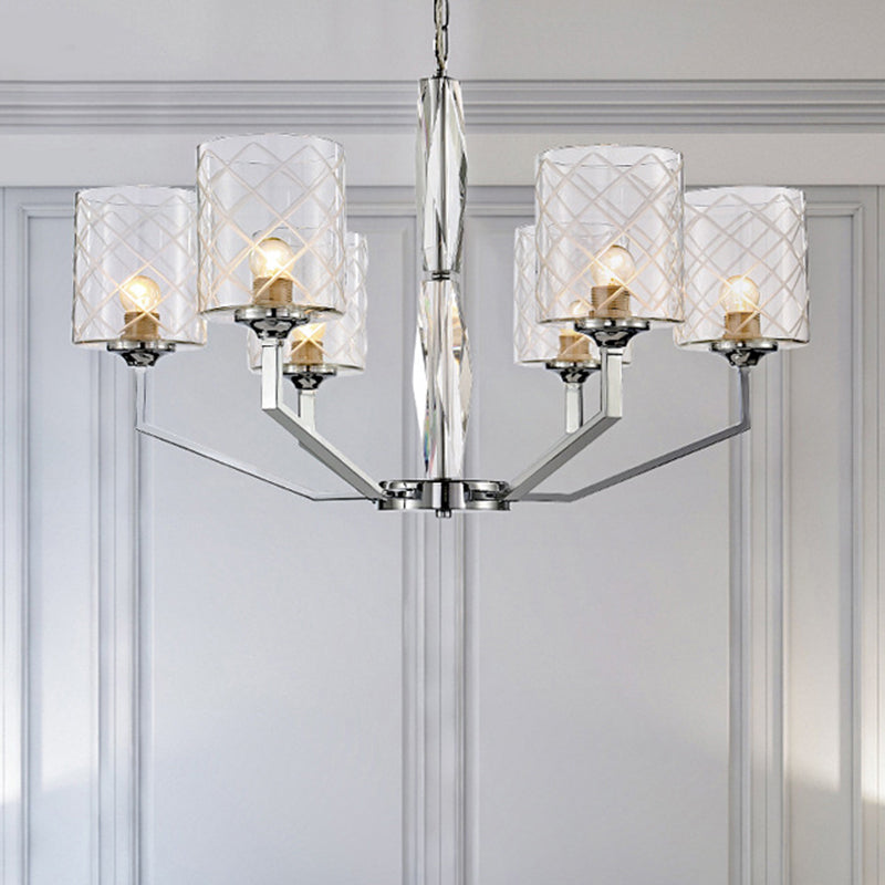 Lattice Glass Up Chandelier - Simple Cup Design, 6/8-Light Ceiling Fixture in Chrome
