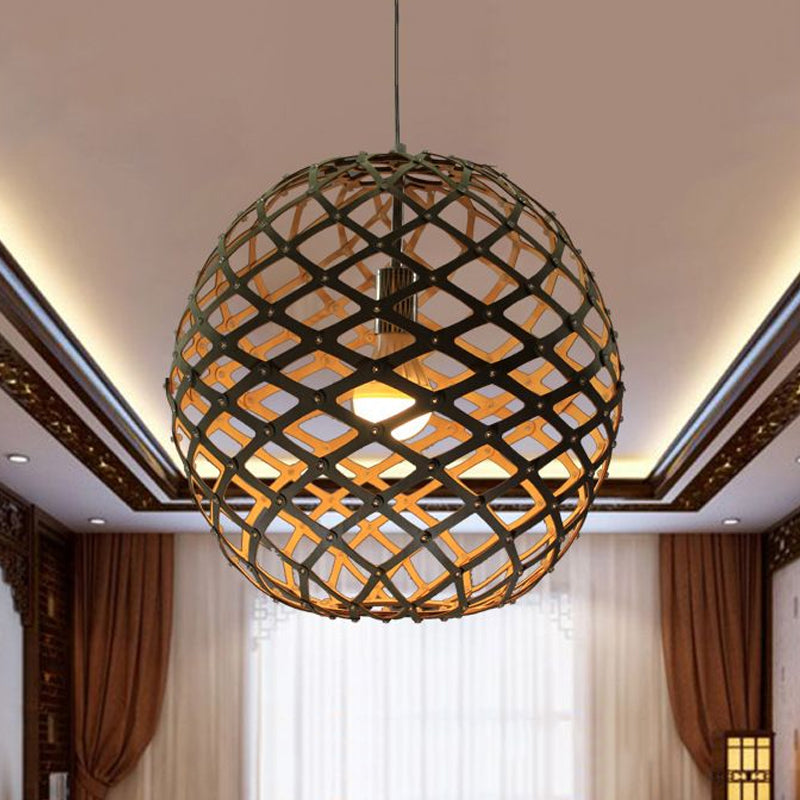 Suspension cage élégante - Bois contemporain - Jaune - Lampe suspendue pour salon
