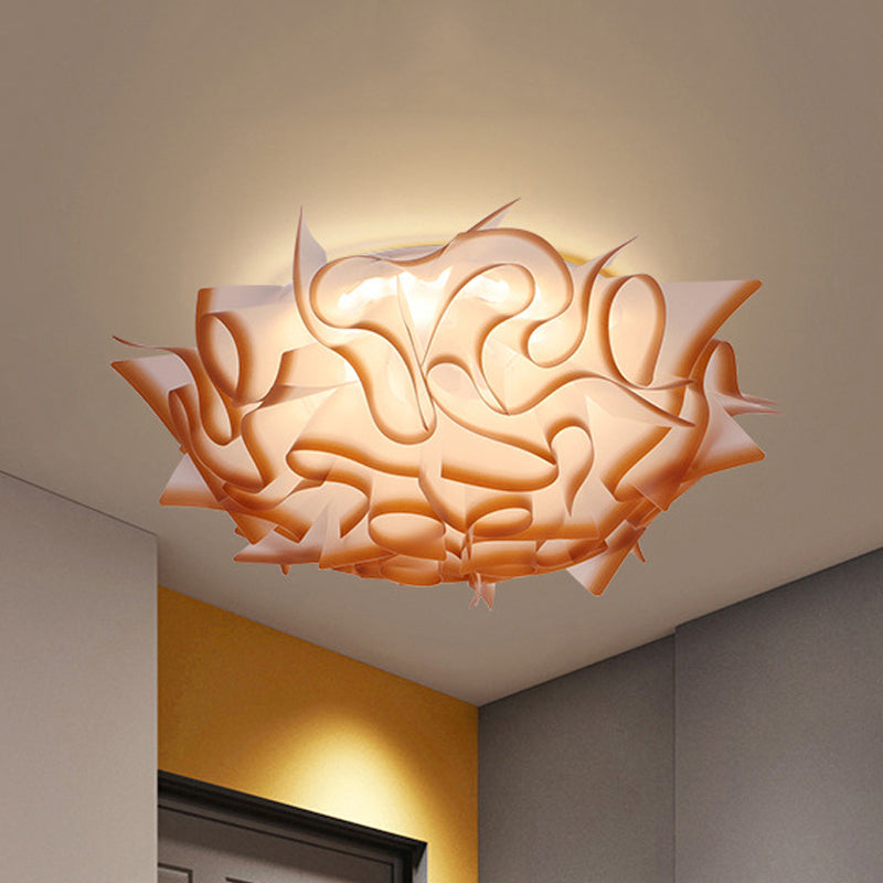 Nordic Flush Mount LED Light with Twist Acrylic Shade for Bedroom in White/Brown - 3 Gear Ceiling Mount