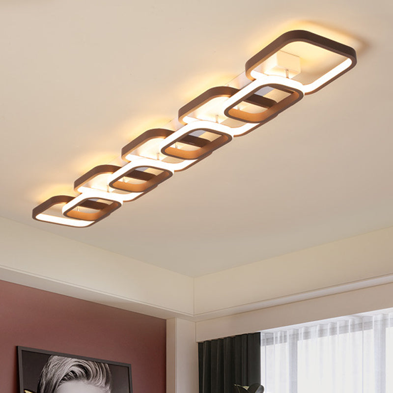Simple Square Flush Mount Ceiling Lamp - Brown/Warm White - 2/3/4 Heads - Ideal for Hallways