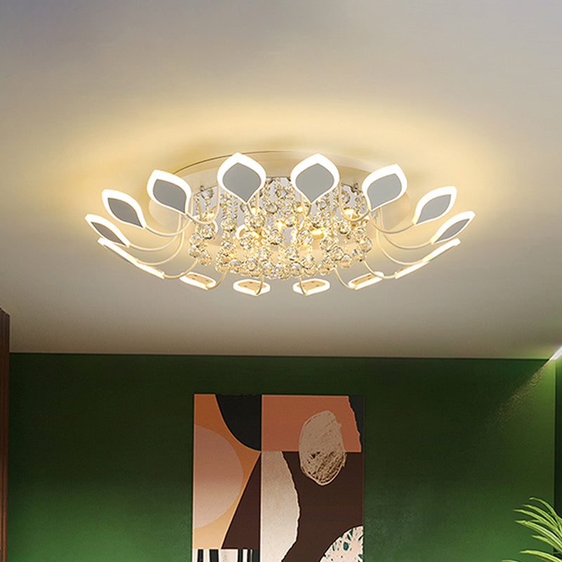 Leaf Acrylic Shade Sputnik Flush Mount Ceiling Light - Modern 8/10/12 Lights - White/Black - Bedroom Fixture in White/Warm