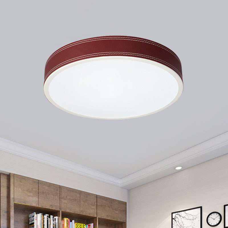 Plafonnier LED Nordic Disk – Plafonnier en cuir rouge/bleu/vert pour chambre à coucher, chaud/blanc, 12"/16"/19,5" de diamètre