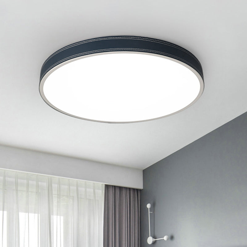 Plafonnier LED Nordic Disk – Plafonnier en cuir rouge/bleu/vert pour chambre à coucher, chaud/blanc, 12"/16"/19,5" de diamètre