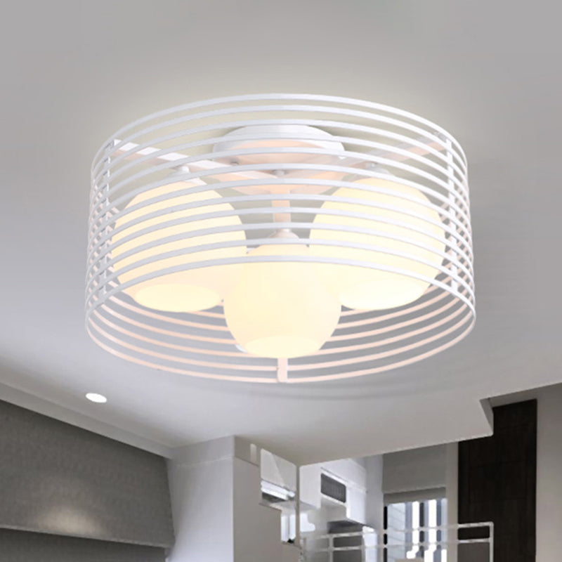 Lampe semi-encastrée en métal nordique à 3 lampes avec cage ronde en fer pour plafond de chambre - Noir/blanc
