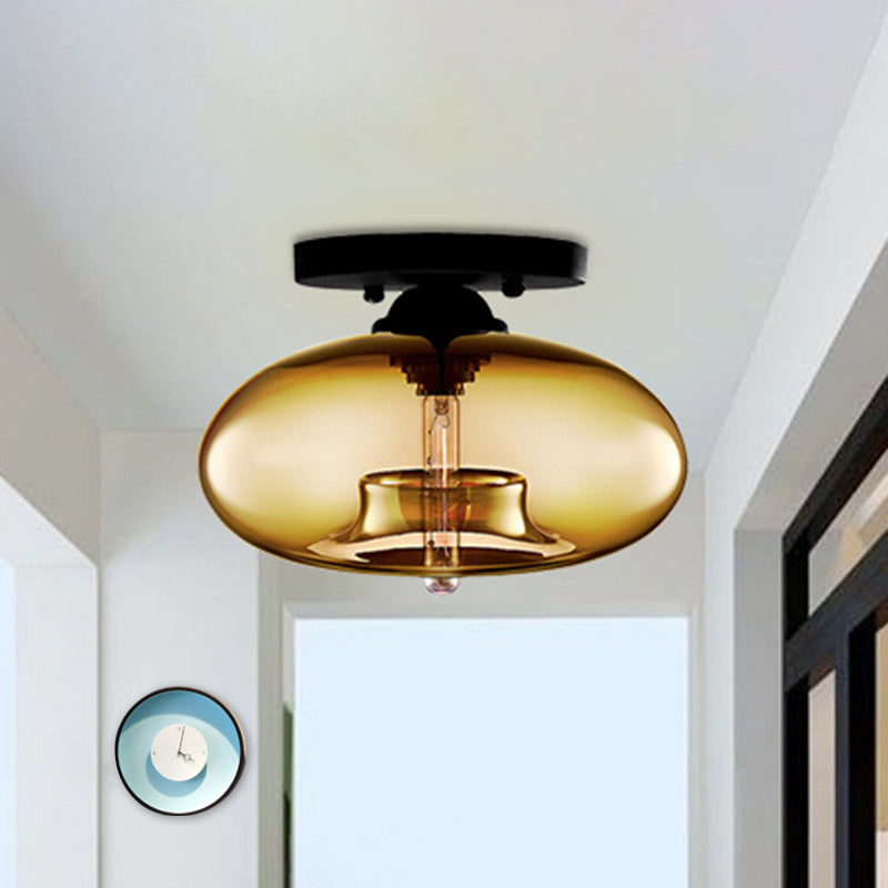 Lampe à encastrer ovale en verre de style simple avec 1 lumière - Plafonnier transparent/ambre/fumé pour couloir